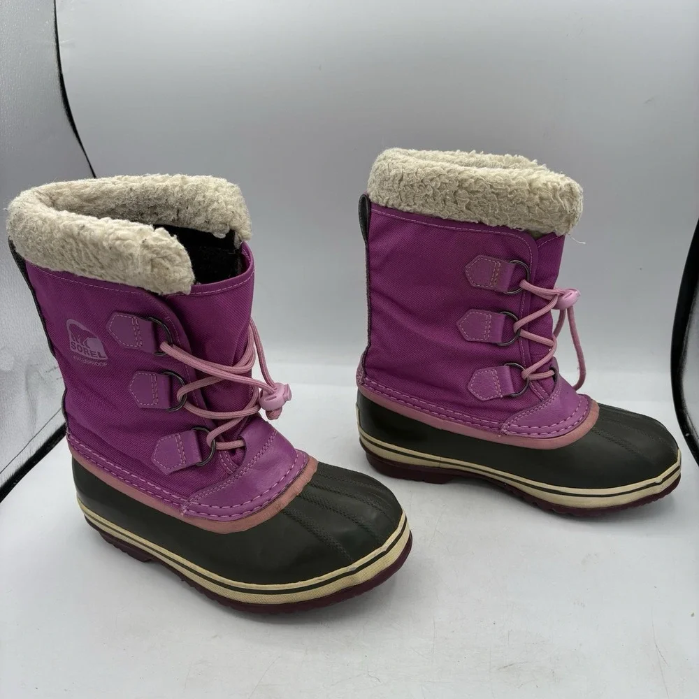 Sorel Boots Girls Youth Size 3 Yoot Pac‎ Snow Rain Waterproof Winter Pink Black
